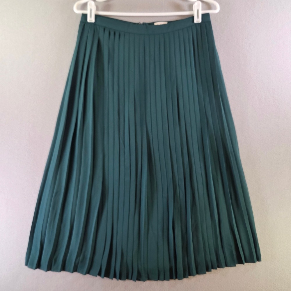J.Crew Hunter Green Accordion Pleated Midi Skirt Size 6 Dark Academia Officecore